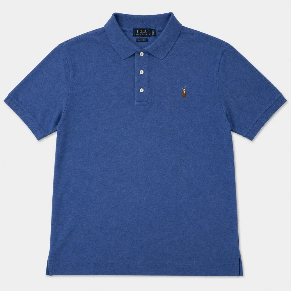 Polo Ralph Lauren Mens Large Blue Classic Fit Pony Polo Shirt Short Sleeve